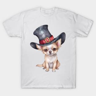 Watercolor Chihuahua Dog in Magic Hat T-Shirt